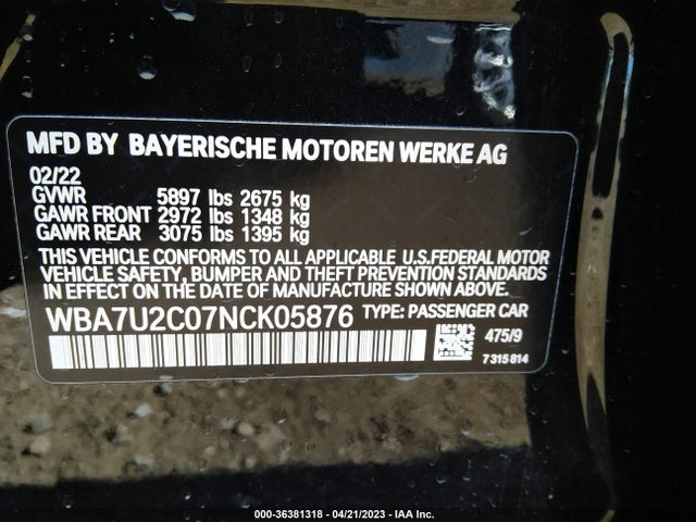 BMW 7 Series 750i Xdrive 2022 аукцион фото