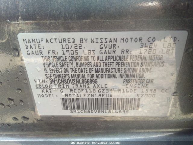 3N1CN8DV2NL866895 Nissan VERSA S