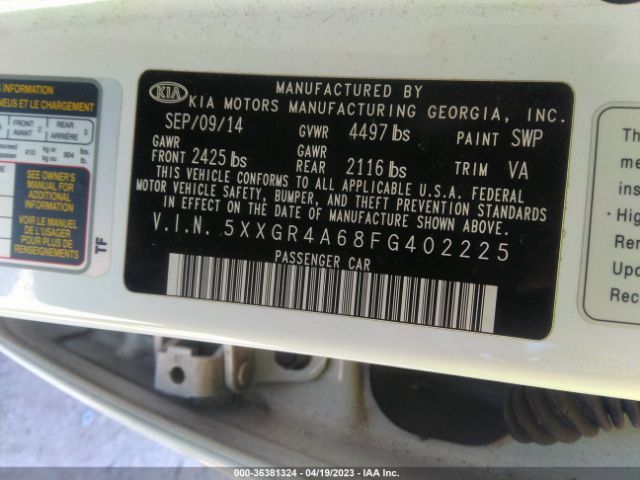 5XXGR4A68FG402225 KIA Optima Sx Turbo