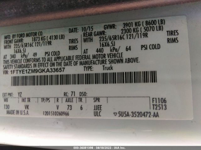 2016 FORD TRANSIT CARGO VAN 1FTYE1ZM9GKA33657 Photo 8