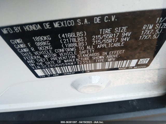 Honda HR-V EX 2022 3CZRU6H59NM732351 Image 10