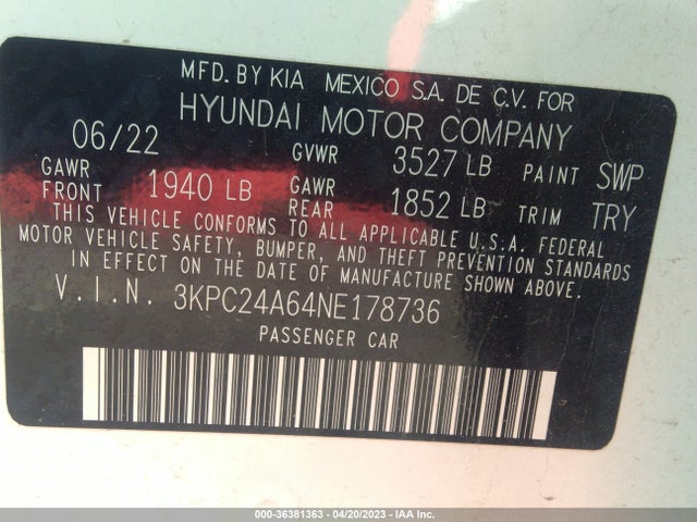 Hyundai Accent Sel 2022 3KPC24A64NE178736 Image 10