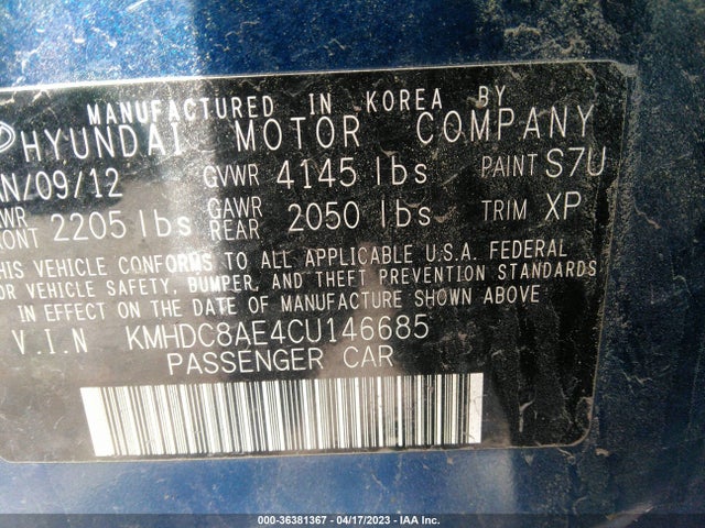 2012 HYUNDAI ELANTRA TOURING SE VIN: KMHDC8AE4CU146685