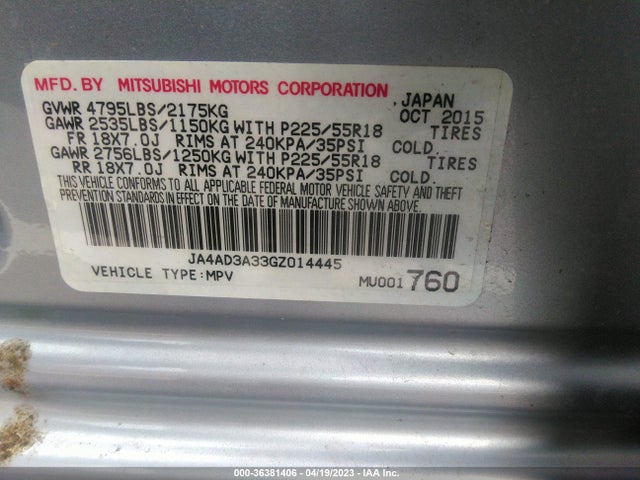 JA4AD3A33GZ014445 Mitsubishi Outlander Se/sel