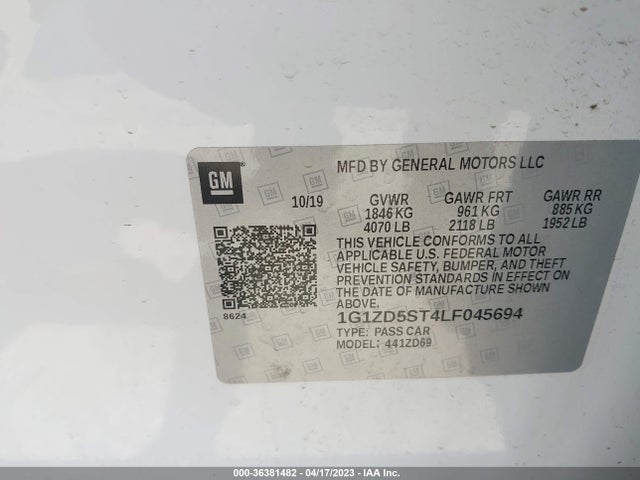 Chevrolet MALIBU LT 2020 1G1ZD5ST4LF045694 Image 9
