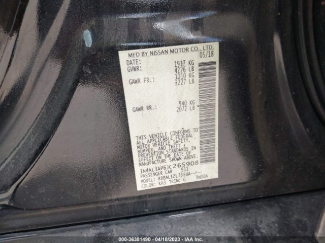 1N4AL3AP6JC265908 Nissan Altima 2.5 Sv