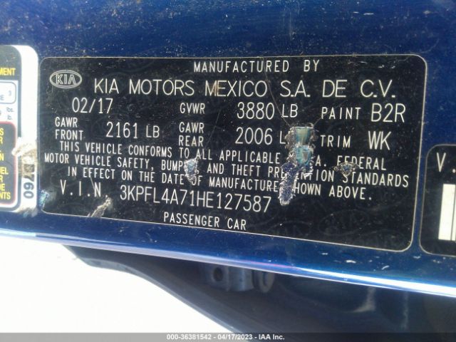 3KPFL4A71HE127587 KIA FORTE LX