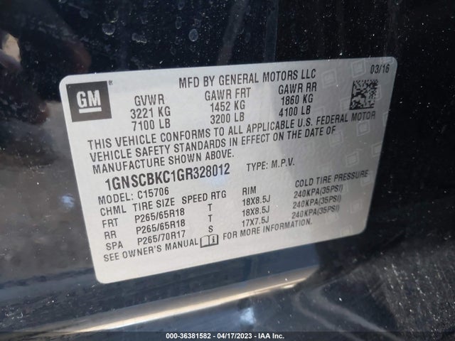 Chevrolet Tahoe Lt 2016 1GNSCBKC1GR328012 Image 12