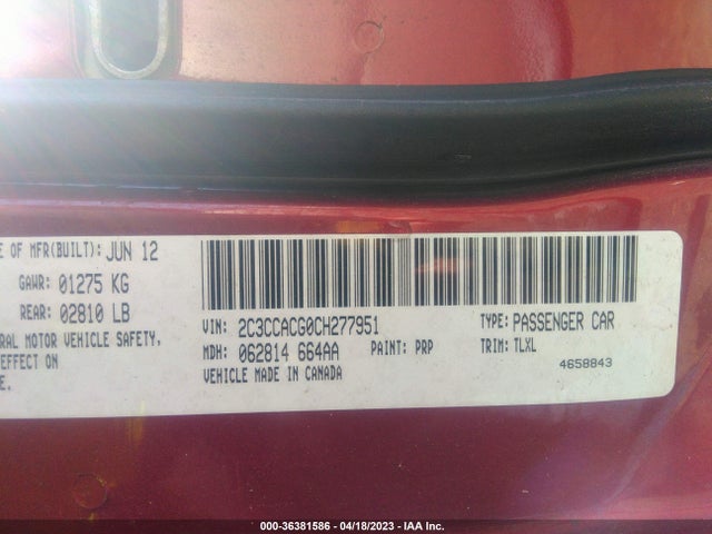 2012 CHRYSLER 300 LIMITED VIN: 2C3CCACG0CH277951
