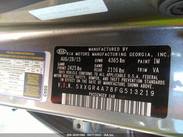 5XXGR4A78FG513219 KIA OPTIMA SX