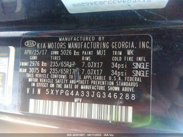 5XYPG4A33JG346288 KIA SORENTO LX