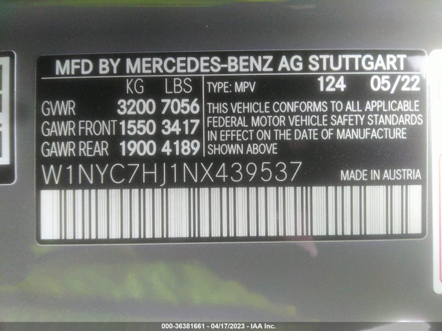 2022 Mercedes-Benz G-Class, VIN: W1NYC7HJ1NX439537