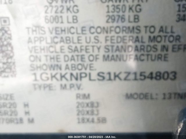 1GKKNPLS1KZ154803 GMC Acadia Denali