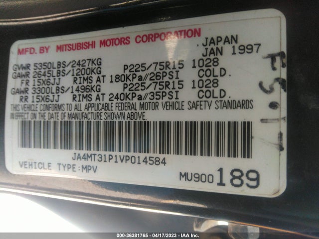 1997 MITSUBISHI MONTERO SPORT LS VIN: JA4MT31P1VP014584