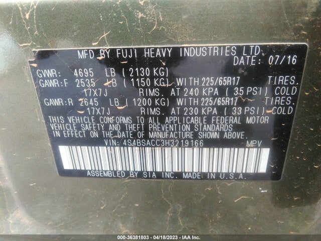 Subaru Outback Premium 2017 4S4BSACC3H3219166 Image 10