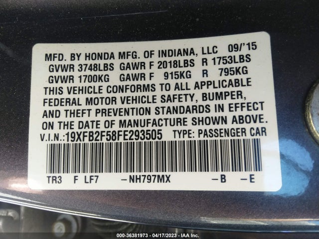 Honda Civic Lx 2015 19XFB2F58FE293505 Image 9