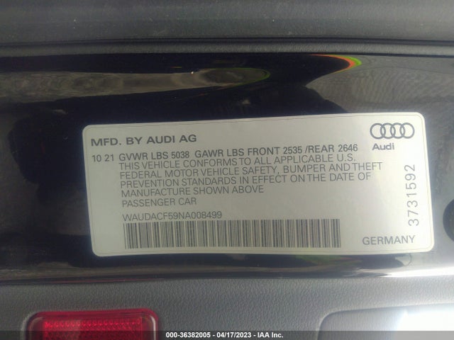WAUDACF59NA008499 Audi A5 Sportback S Line Premium
