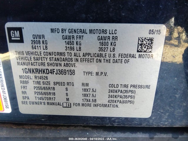 Chevrolet Traverse Lt 2015 1GNKRHKD4FJ369158 Image 10