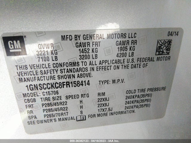 Chevrolet Tahoe Ltz 2015 1GNSCCKC8FR158414 Image 11