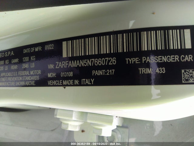ZARFAMAN5N7660726 Alfa Romeo Giulia