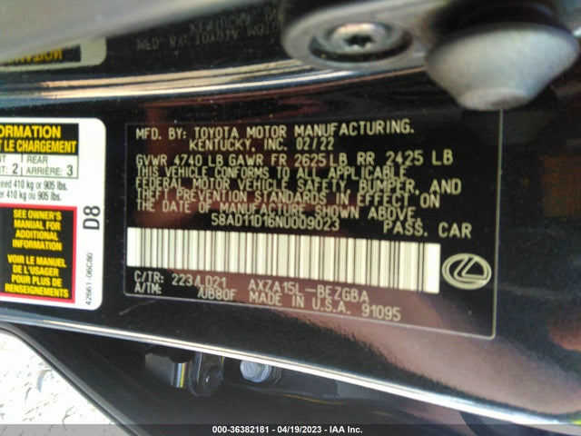 2022 Lexus ES, VIN: 58AD11D16NU009023