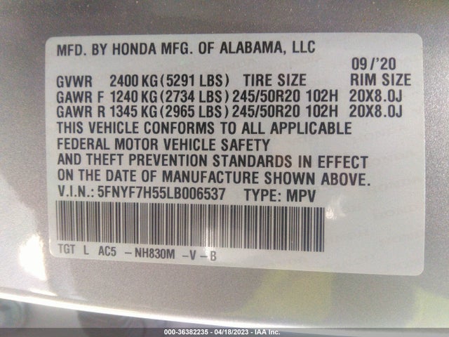 Honda Passport Ex-l 2020 5FNYF7H55LB006537 Image 10