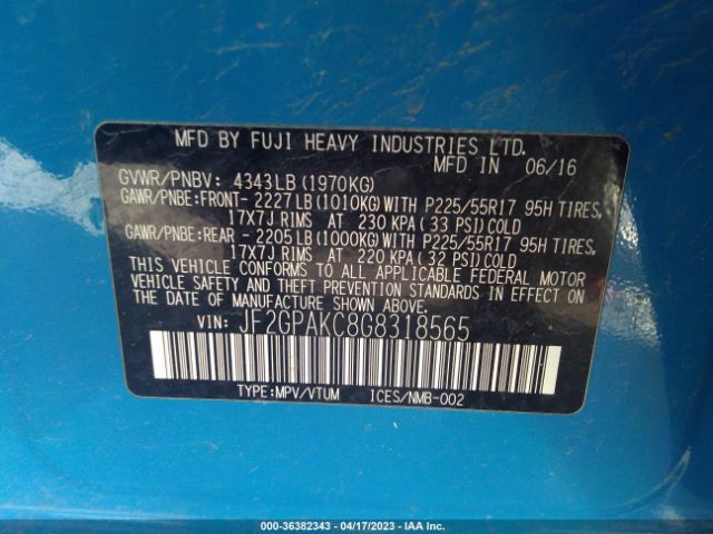 JF2GPAKC8G8318565 Subaru Crosstrek Limited