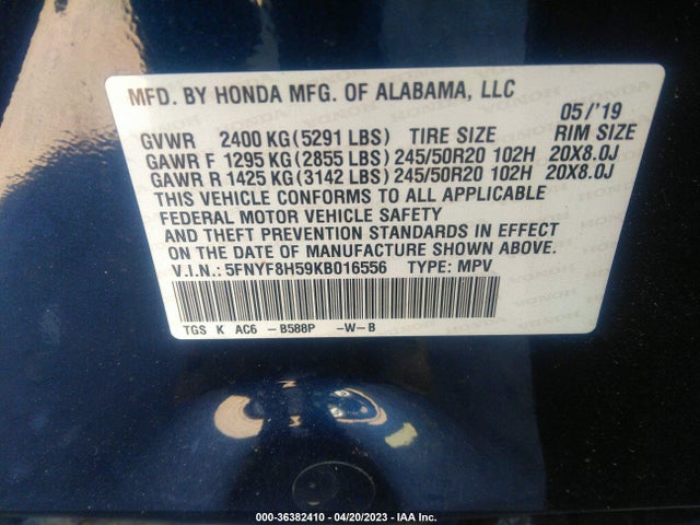 Honda Passport Ex-l 2019 5FNYF8H59KB016556 Image 9