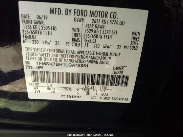 1FMSK7BH1LGA18061 Ford Explorer Base