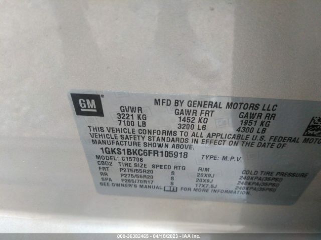 1GKS1BKC6FR105918 GMC YUKON SLT