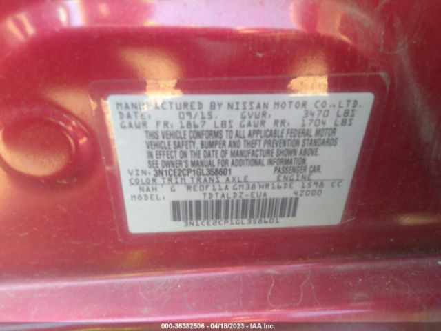 3N1CE2CP1GL358601 Nissan Versa Note S/s Plus/sv/sr/sl