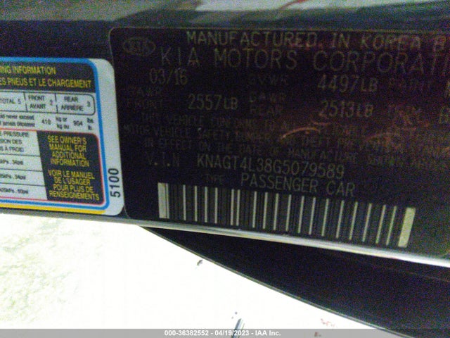 KIA Optima Lx 2016 KNAGT4L38G5079589 Image 9