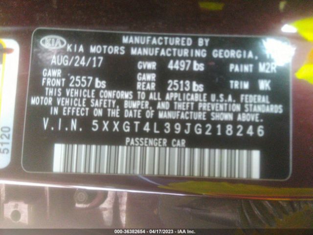 5XXGT4L39JG218246 KIA Optima Lx