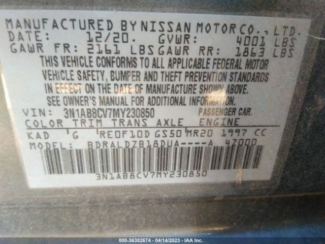 3N1AB8CV7MY230850 Nissan SENTRA SV