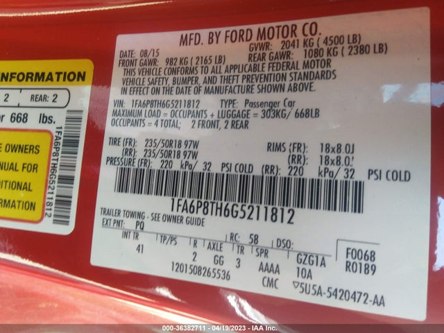 Ford Mustang Ecoboost 2016 1FA6P8TH6G5211812 Image 11