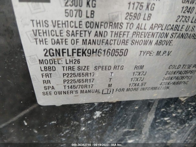 Chevrolet EQUINOX LT 2017 2GNFLFEK9H6160550 Image 9
