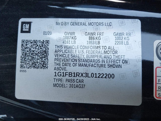Chevrolet Camaro 1lt 2020 1G1FB1RX3L0122200 Image 9