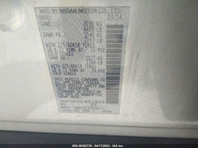 5N1AT2MT7EC801845 Nissan Rogue Sl