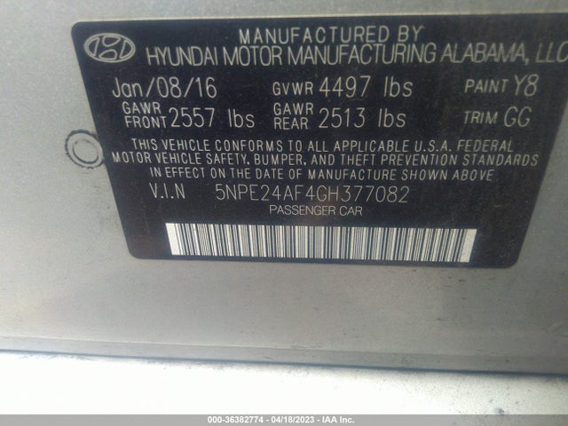 Hyundai Sonata 2.4l Se 2016 5NPE24AF4GH377082 Image 10
