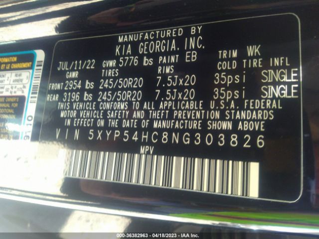 5XYP54HC8NG303826 KIA Telluride Sx