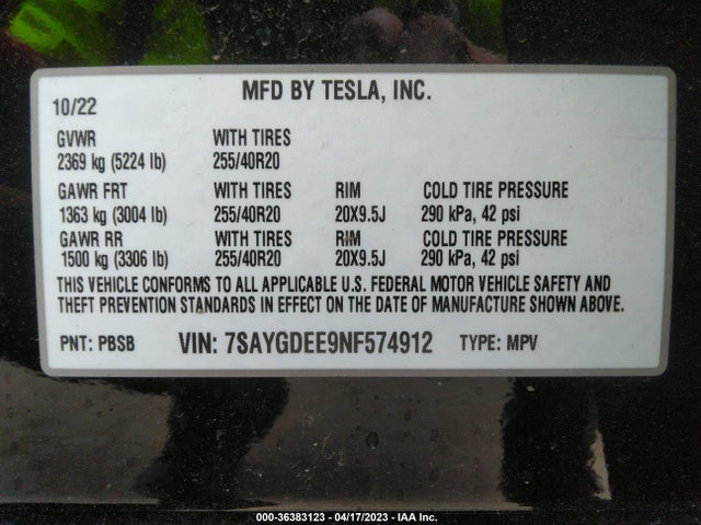 Tesla Model Y Long Range 2022 7SAYGDEE9NF574912 Image 10