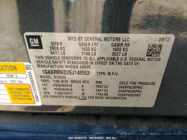 1GKKRRKD2EJ148563 GMC ACADIA SLT