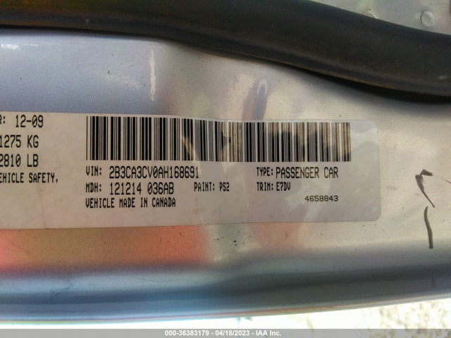 2010 DODGE CHARGER SXT VIN: 2B3CA3CV0AH168691