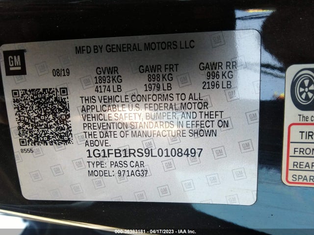 Chevrolet Camaro 1lt 2020 1G1FB1RS9L0108497 Image 9