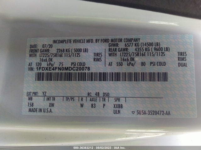 2021 Ford E-Series, VIN: 1FDXE4FN0MDC20078