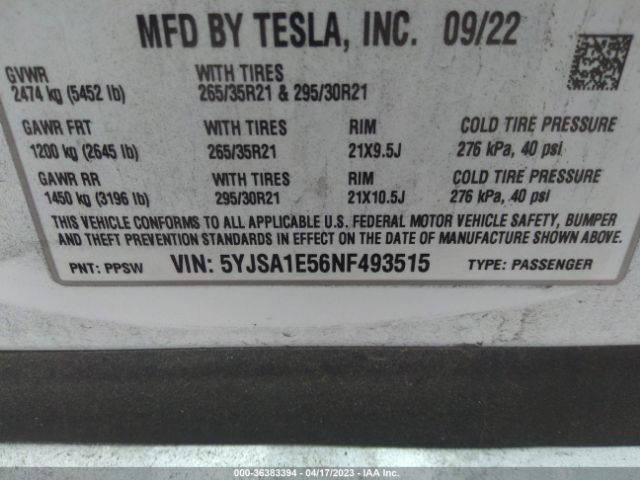 5YJSA1E56NF493515 Tesla MODEL S