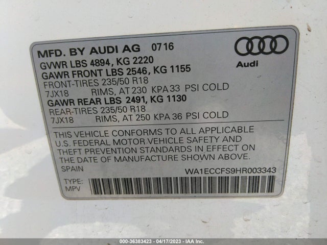 WA1ECCFS9HR003343 Audi Q3 PREMIUM