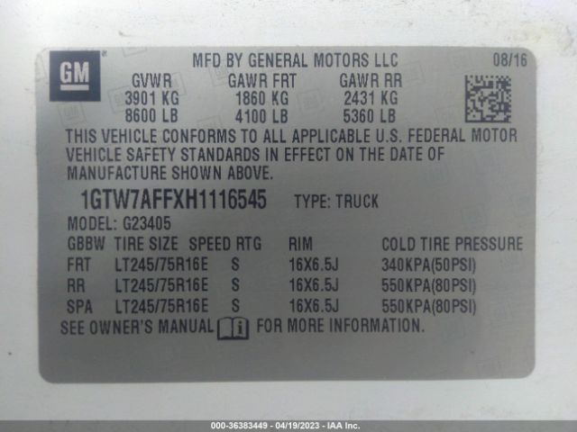 1GTW7AFFXH1116545 GMC SAVANA CARGO VAN