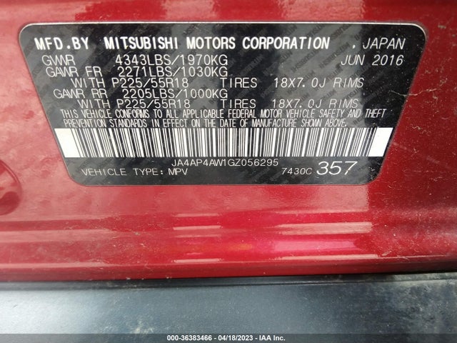 JA4AP4AW1GZ056295 Mitsubishi Outlander Sport 2.4