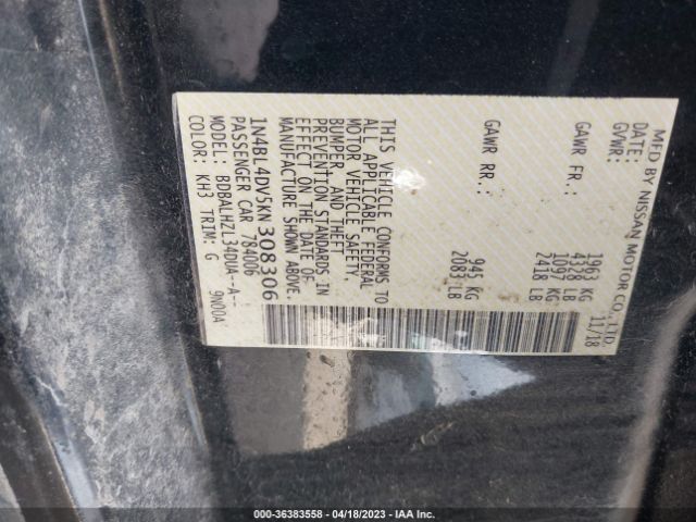 1N4BL4DV5KN308306 Nissan Altima 2.5 Sv